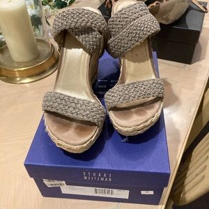 Stuart Weitzman wedge braided straps and with textured wedge heel